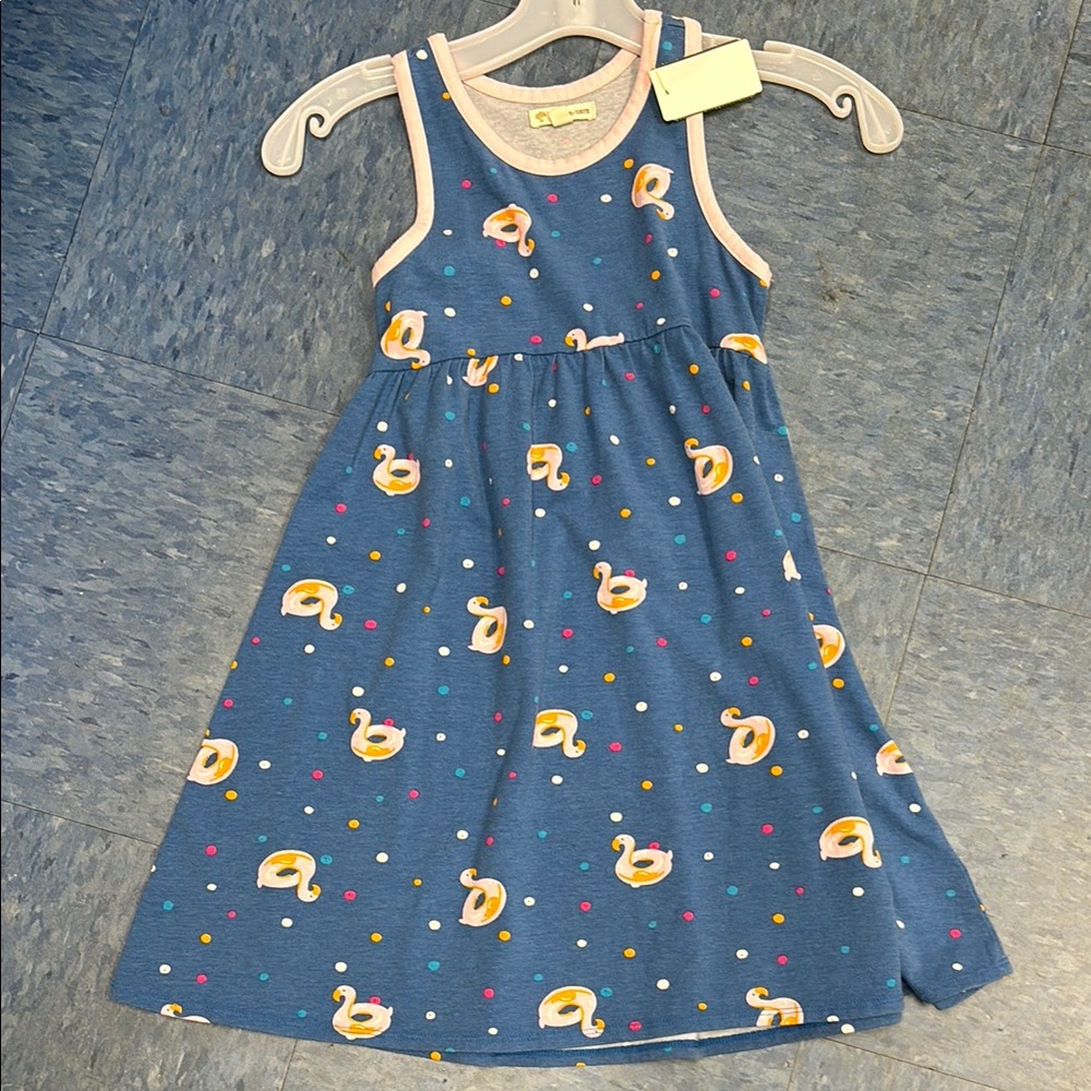 Blue Sleeveless Dress with Swan Print